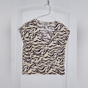 27. Scotch & Soda | Zebra Print V‑Neck Top – Cream & Brown – Size Medium